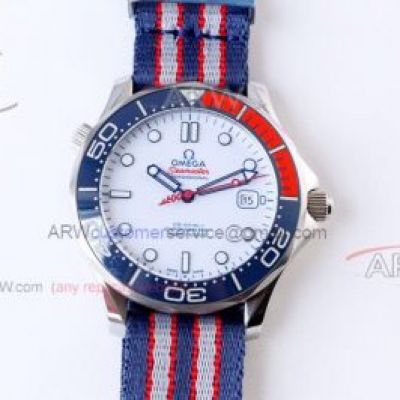 TW Factory Best 904L Steel Omega Seamaster 300M Swiss 2824 41MM Watch - Commander Ceramic Bezel Colorful Nato Strap